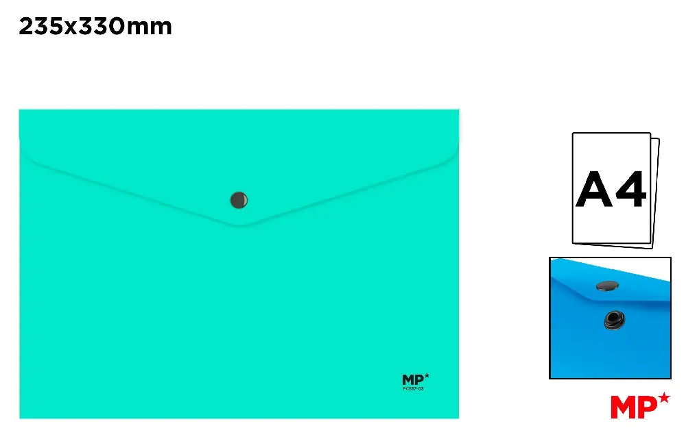 CARPETA SOBRE CIERRE BOTÓN A4 TURQUESA