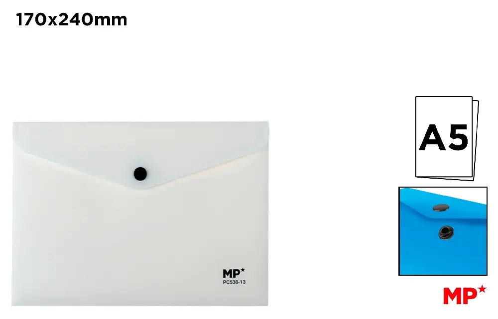 CARPETA SOBRE CIERRE BOTÓN A5 BLANCO