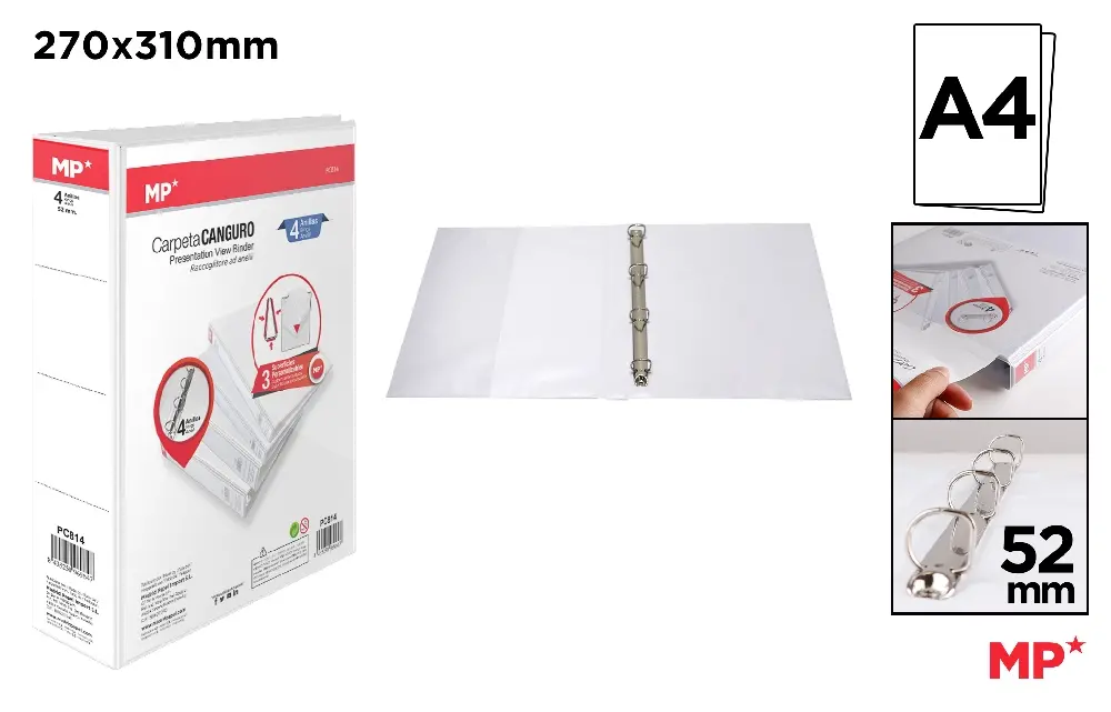 CARPETA CANGURO 4 ANILLAS BLANCA 52 mm