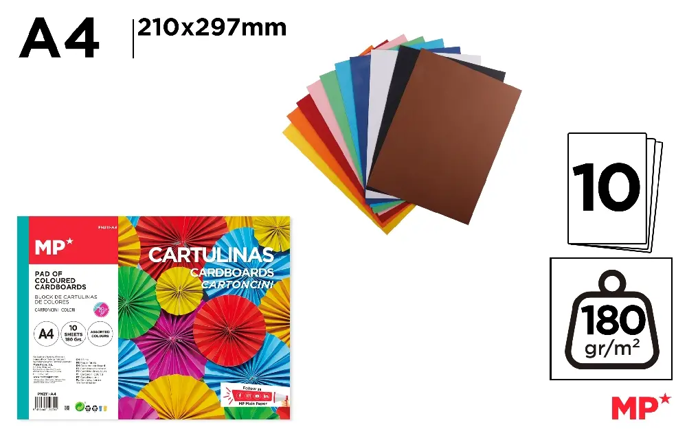 BLOCK CARTULINA COLOR A4 10 HOJAS 180G