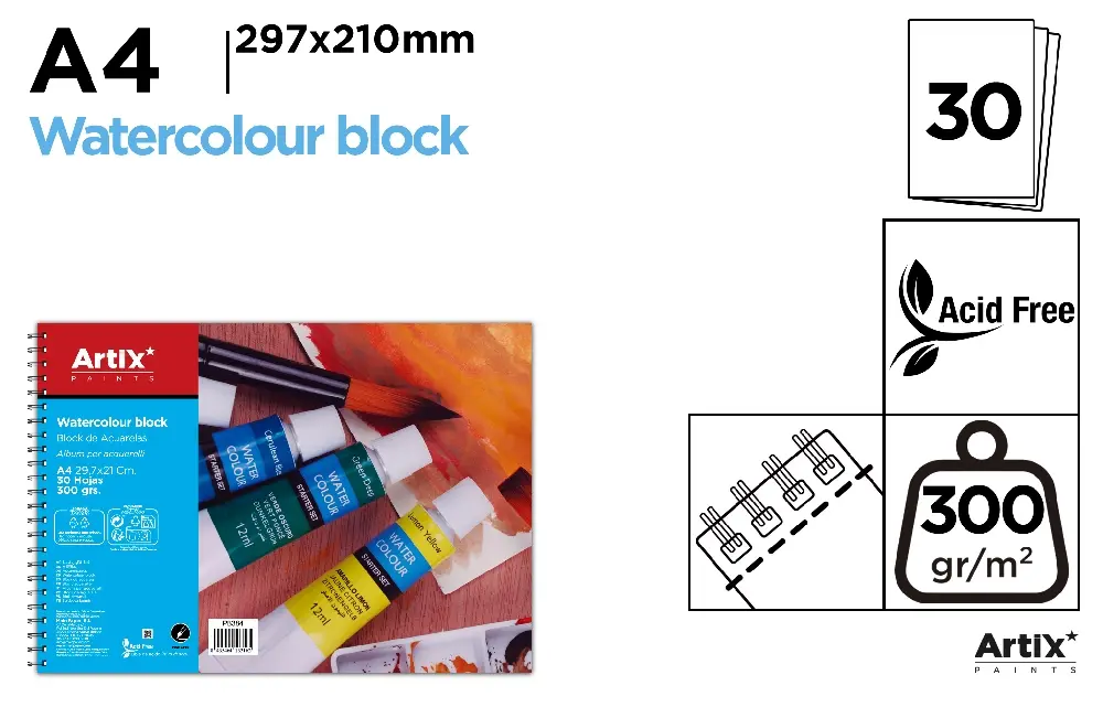 BLOCK DE ACUARELA A4 30 HOJAS