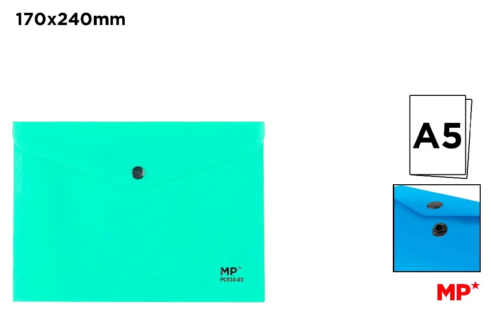 CARPETA SOBRE CIERRE BOTÓN A5 TURQUESA