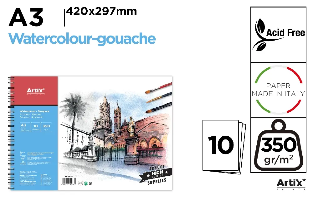 BLOCK DE PAPEL TÉMPERA-ACUARELA 350 g/m²