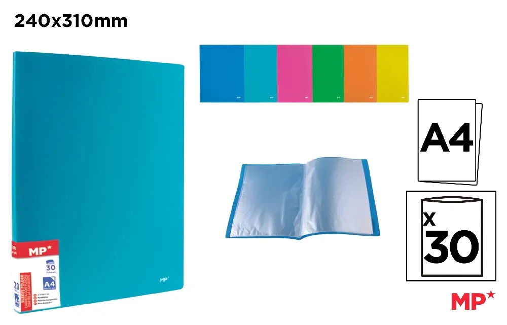 CARPETA 30 FUNDAS A4 TAPA FLUORESCENTE.