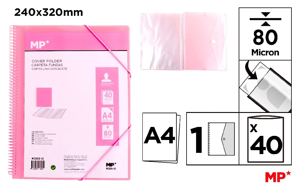 CARPETA 40 FUNDAS A4 CON ESPIRAL TRANSLÚ