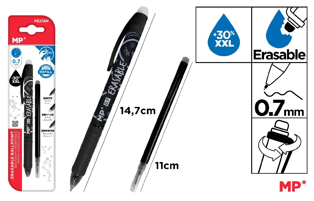 BOLIGRAFO BORRABLE NEGRO + RECAMBIO