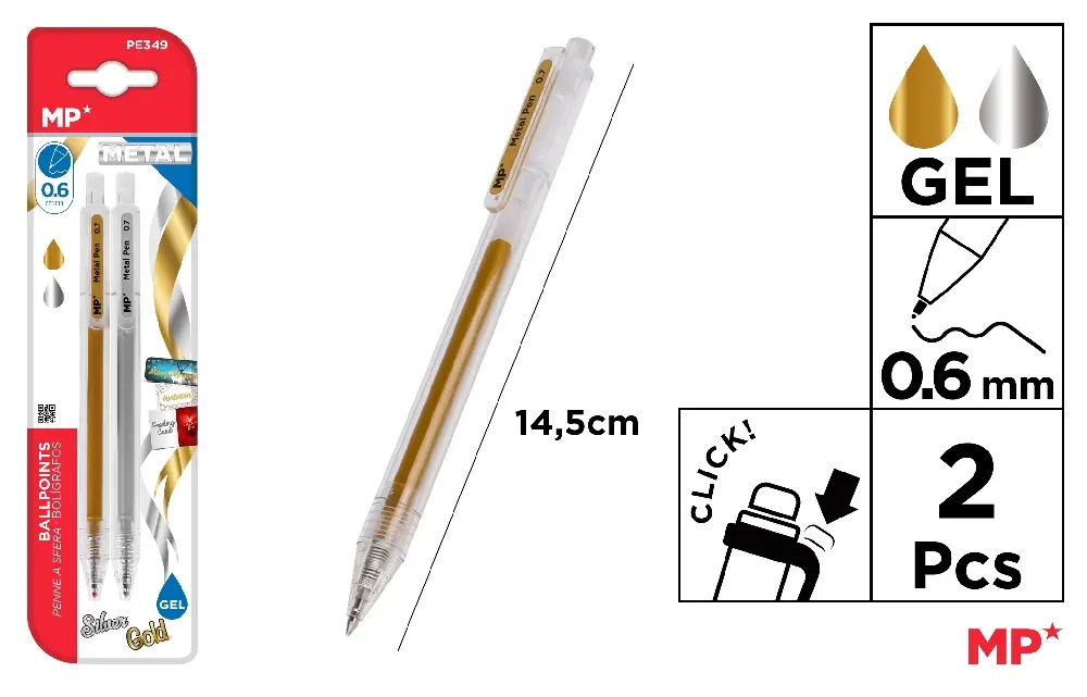 BOLÍGRAFOS TINTA GEL DORADO Y PLATEADO.