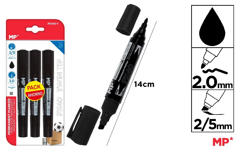 MARCADOR PERMANENTE DOBLE PUNTA NEGRO 3.