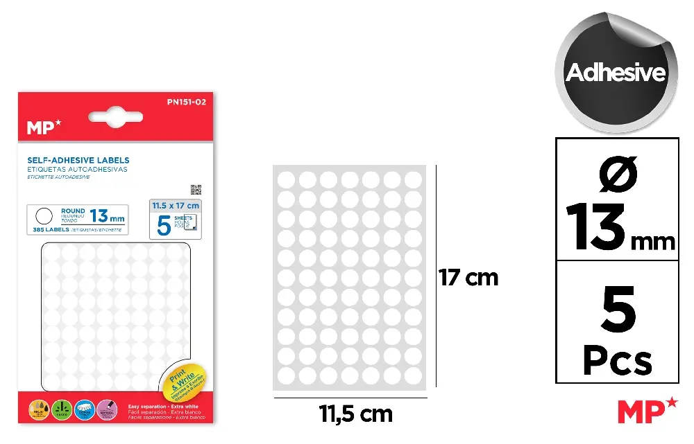 ETIQUETAS BLANCAS ø 13 mm 385 Uds.