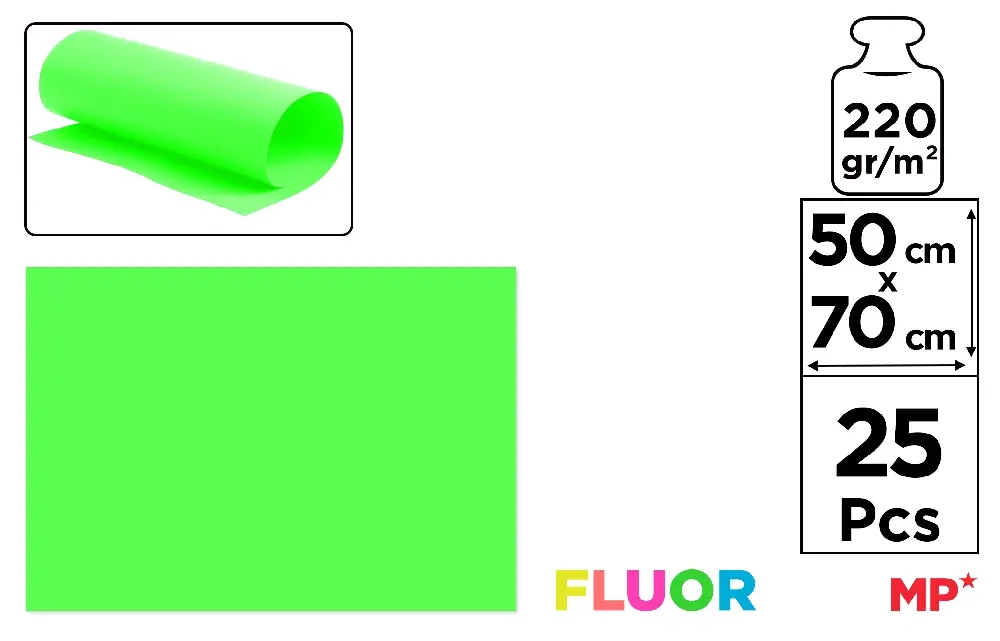 CARTULINA FLUORESCENTE VERDE 50 x 70 cm.