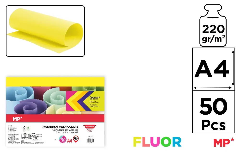 CARTULINA FLUORESCENTE AMARILLA A4.