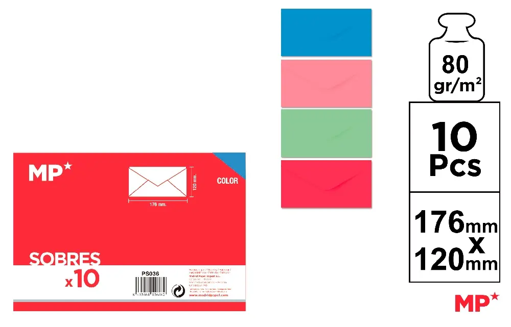 SOBRE COLOR 120 x 176 10 Uds..