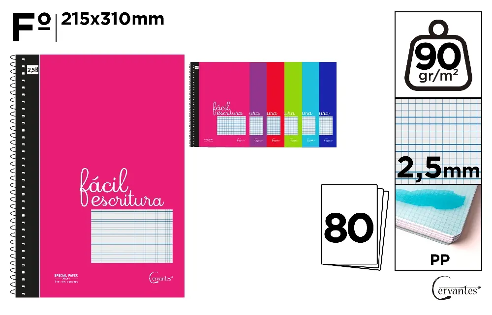 CUADERNO GUIA PP Fº 80 HOJAS 2,5MM 90G