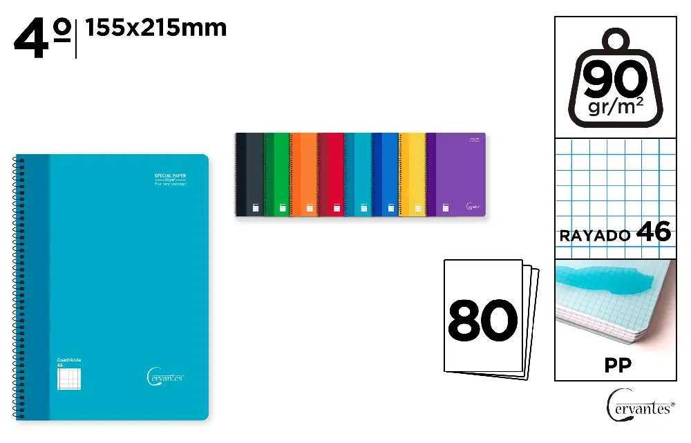 CUADERNO ESPIRAL 4º 80 HOJAS 90 g/m² RAY